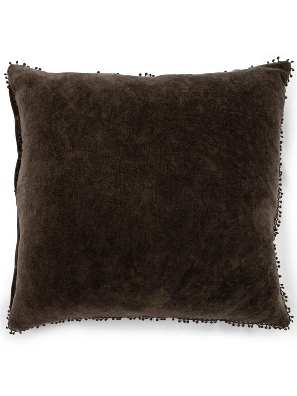 truffle velvet pillow with poms 22x22