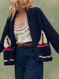 Ocean Sailboat Jacquard Shawl Cardigan