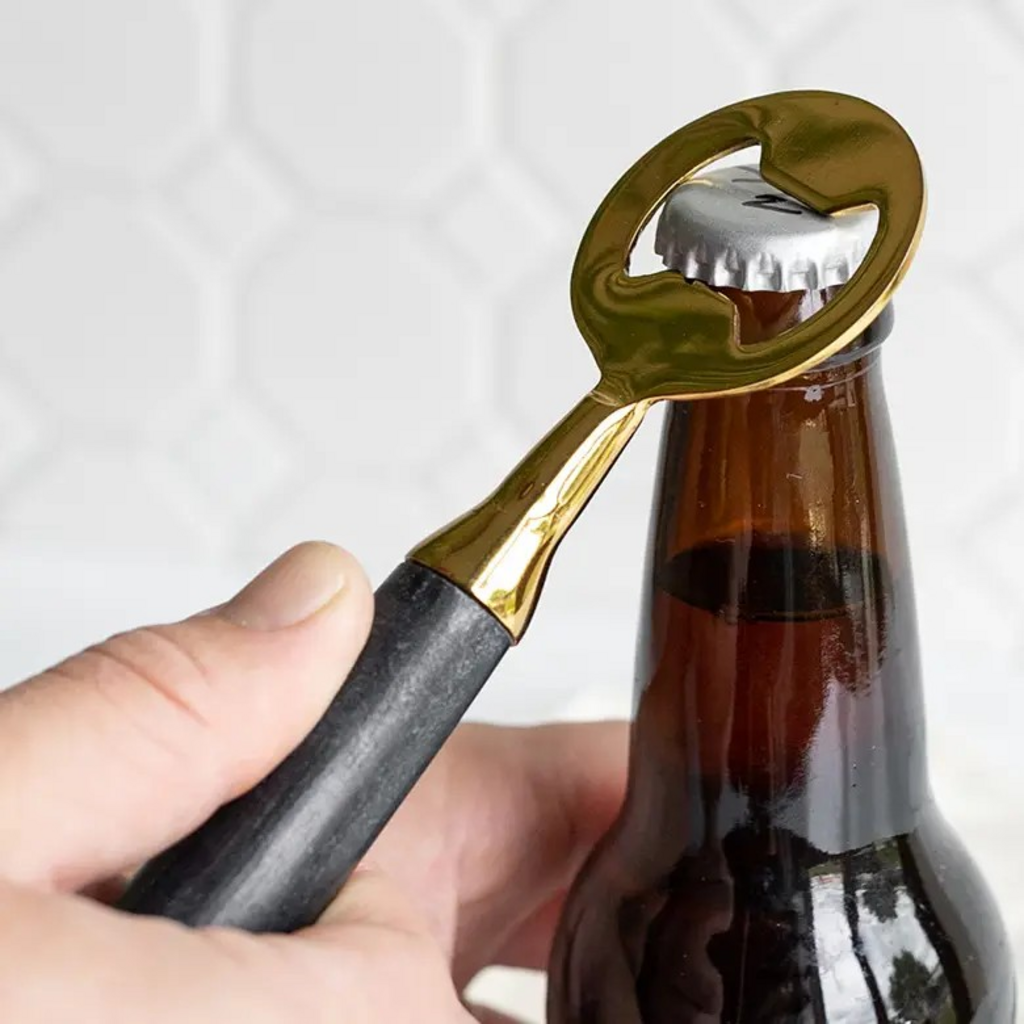 Bottle Opener Black Marble & Metal