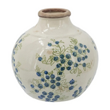 White Ceramic Vase with Blueberry Motif