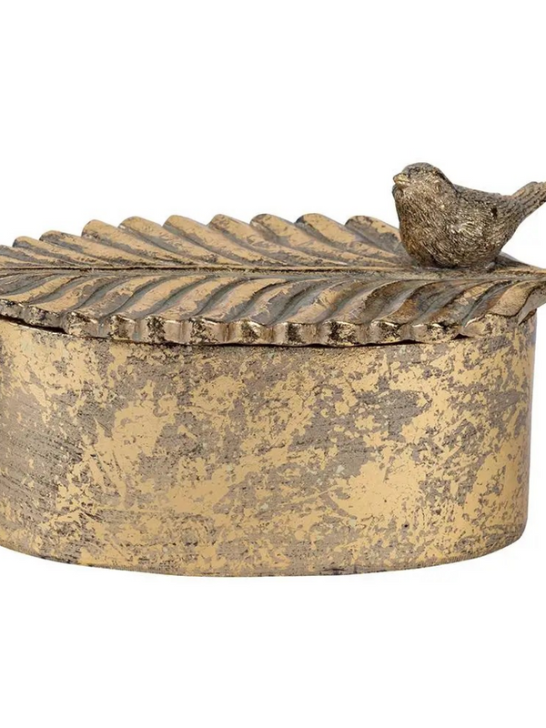 gold leaf trinket box with bird