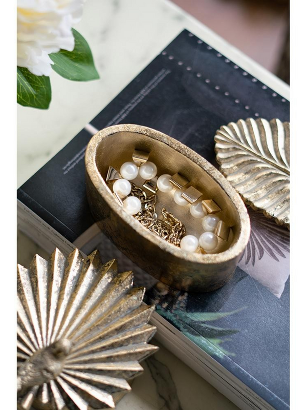 gold leaf trinket box with bird