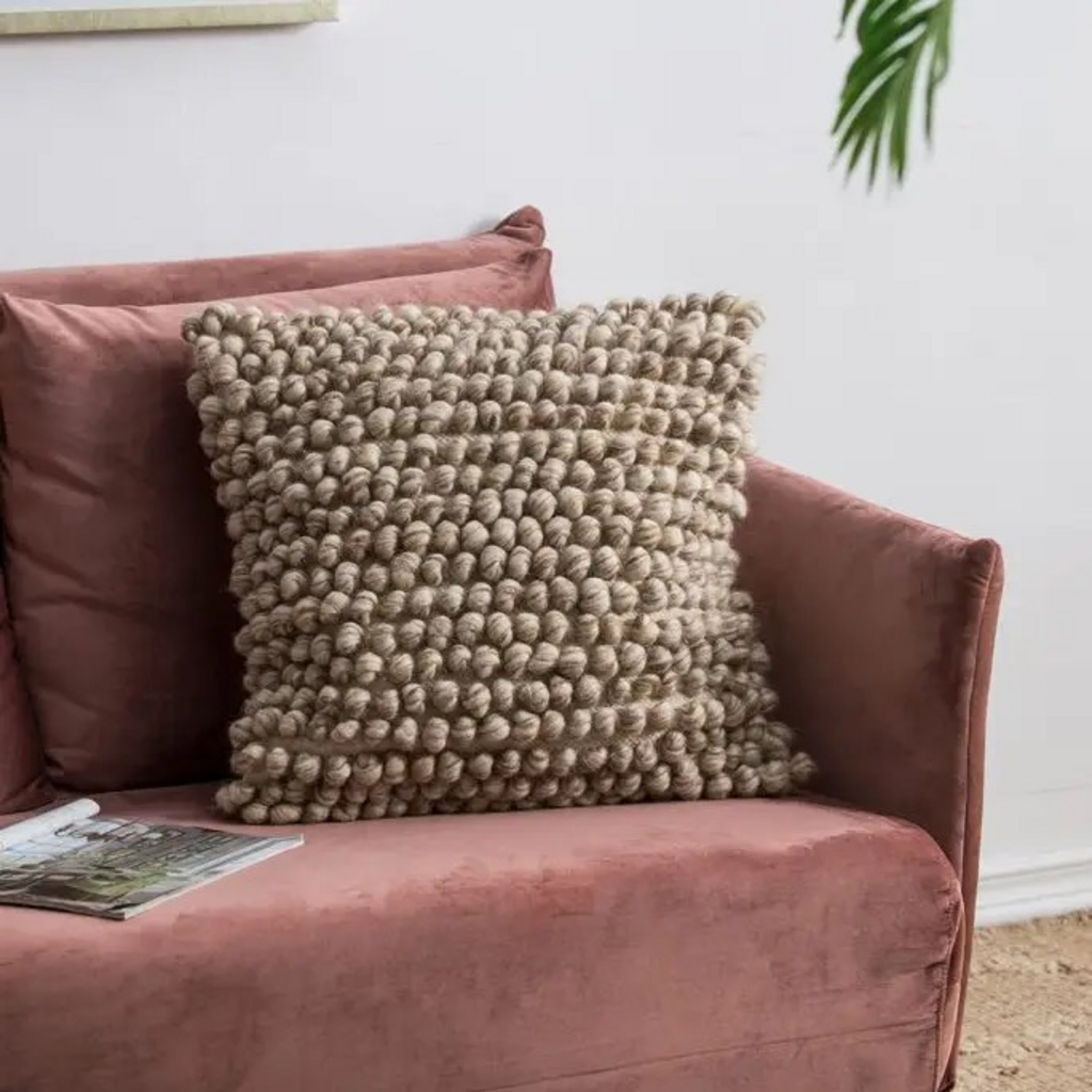 20x20 beige hand woven pillow