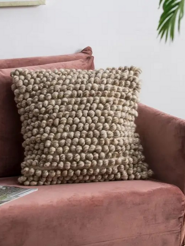 20x20 beige hand woven pillow