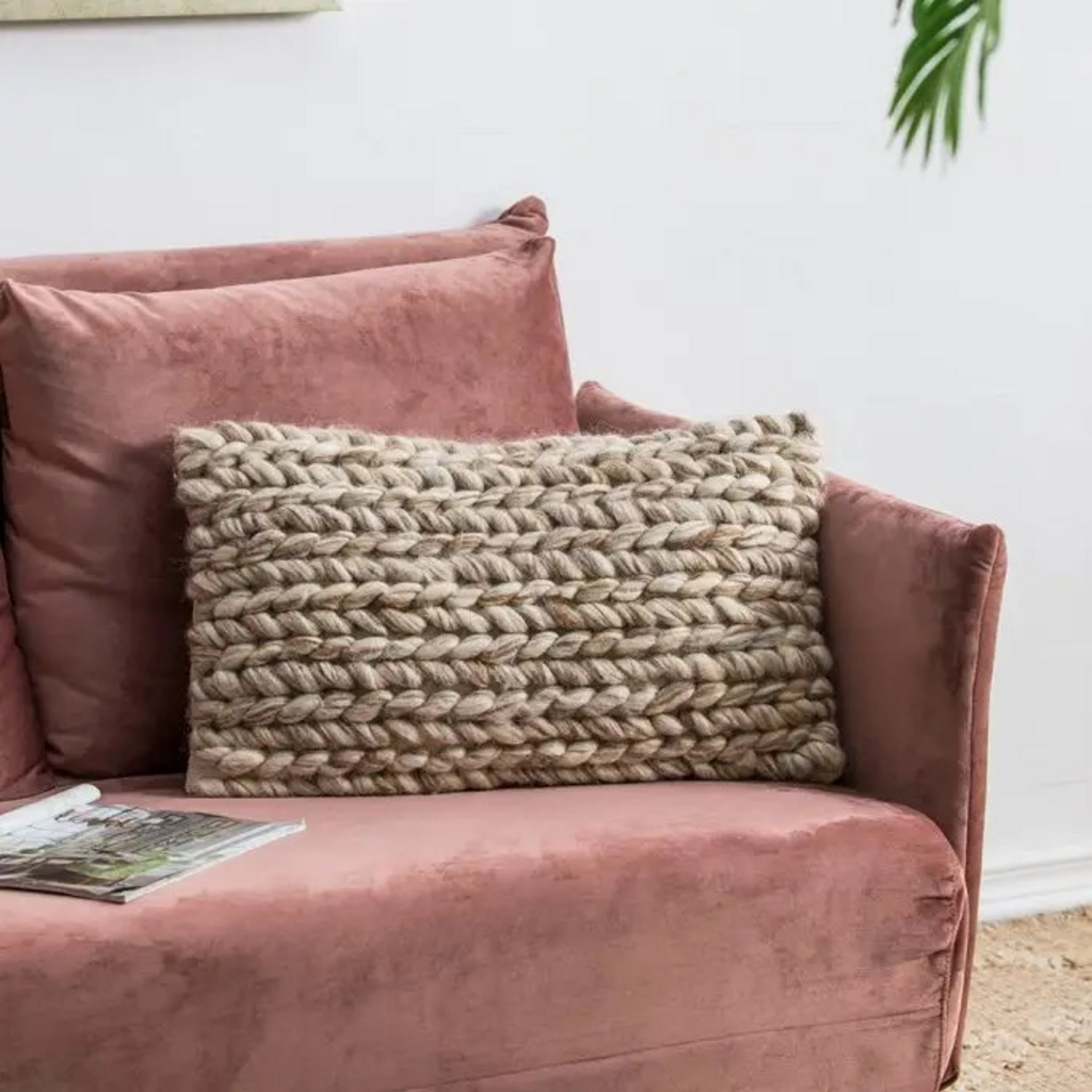 14x24 beige hand woven pillow