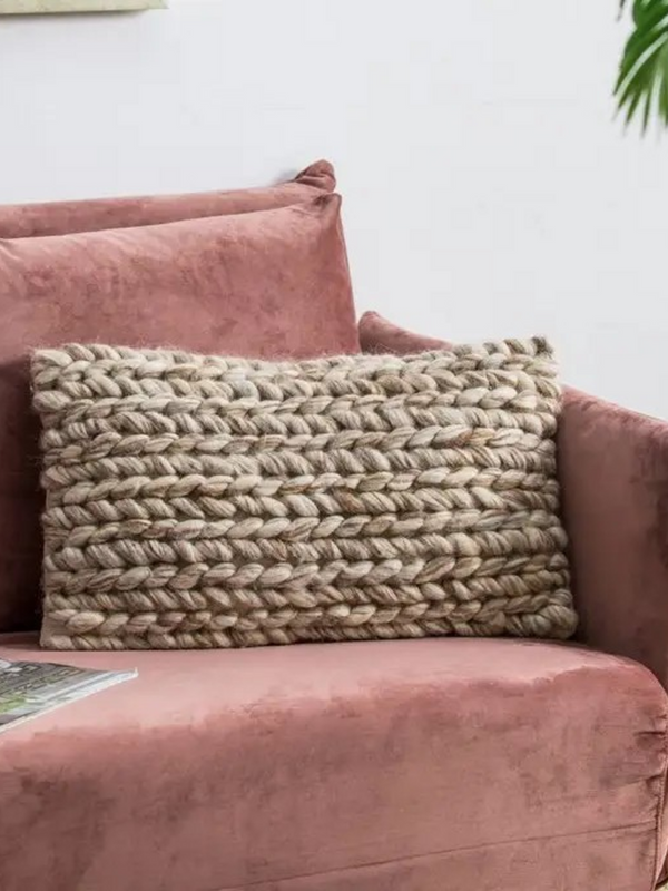 14x24 beige hand woven pillow