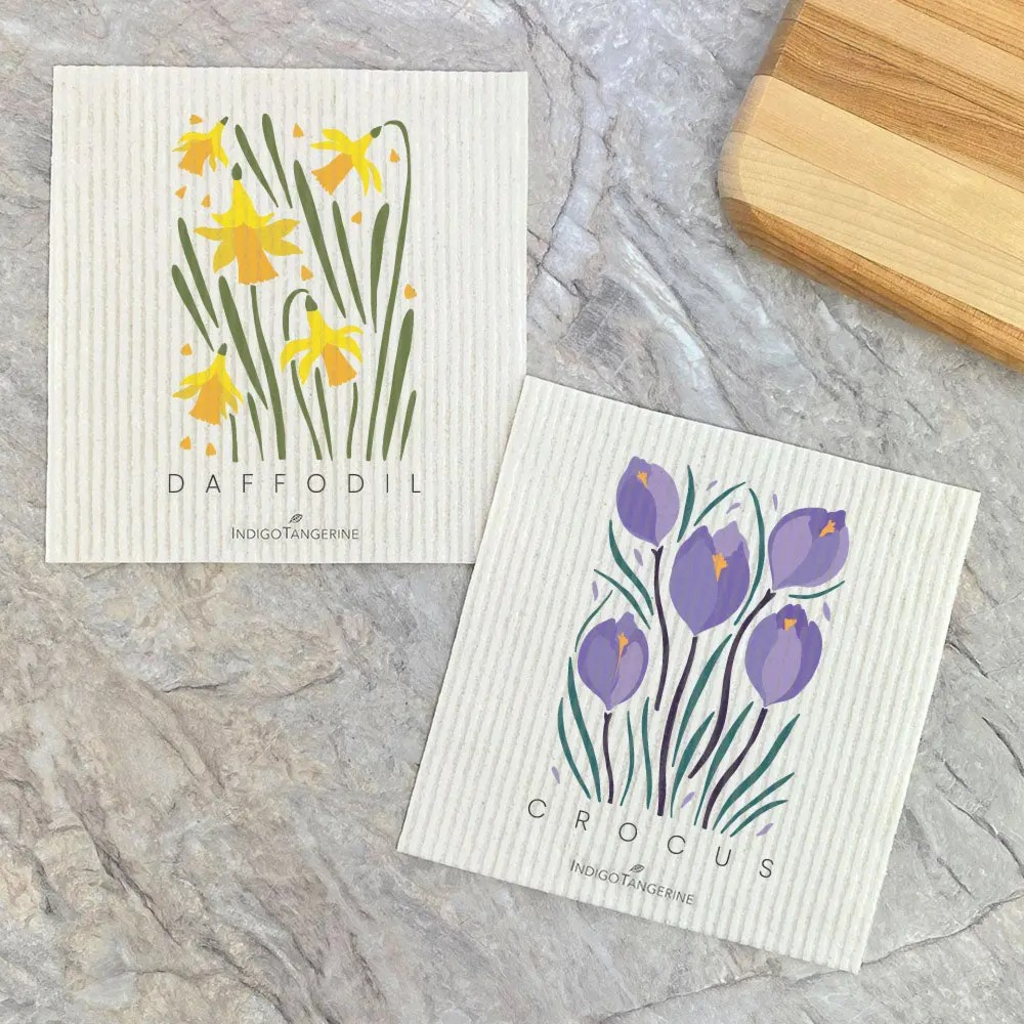 crocus, daffodil Swedish dish cloth (2 pack)