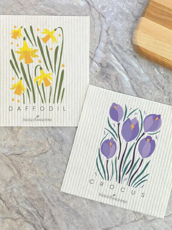 crocus, daffodil Swedish dish cloth (2 pack)