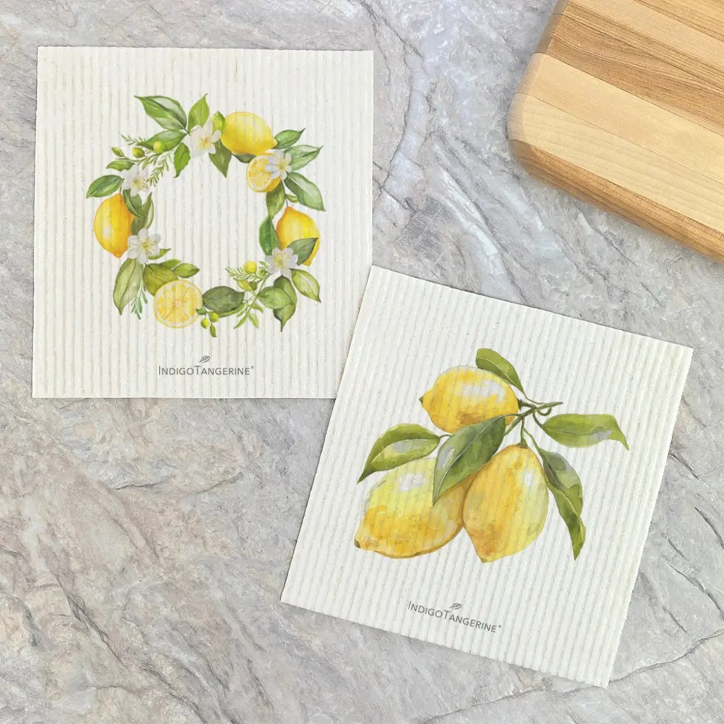 lemon wreath and trio Swedish dish cloth (2 pack)