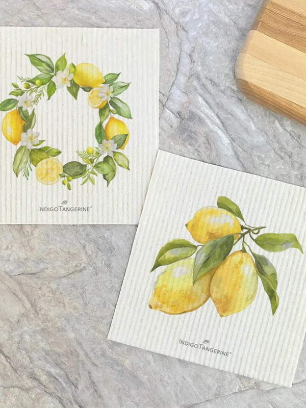 lemon wreath and trio Swedish dish cloth (2 pack)