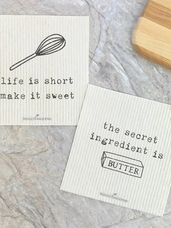 life is short, secret ingredient Swedish dish cloth (2 pack)
