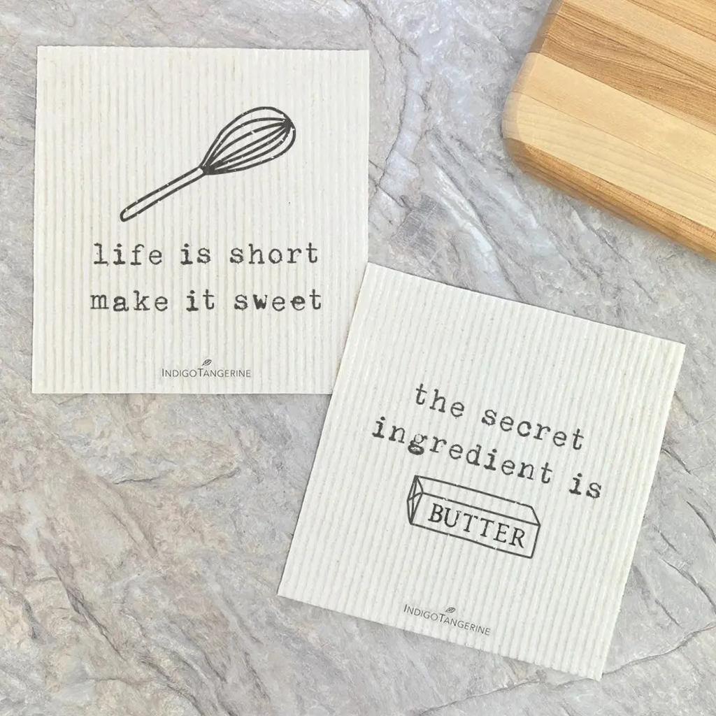 life is short, secret ingredient Swedish dish cloth (2 pack)