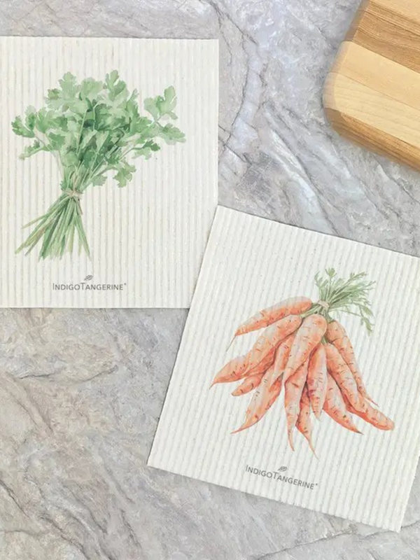 watercolor parsley and carrots Swedish dish cloth (set of 2)