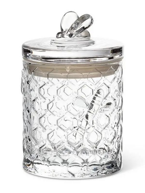 Honeycomb Jar with Bee On Sealed Lid-5"H