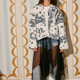 ivory & black paisley print drop shoulder teddy jacket