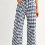 navy gingham barrel jean