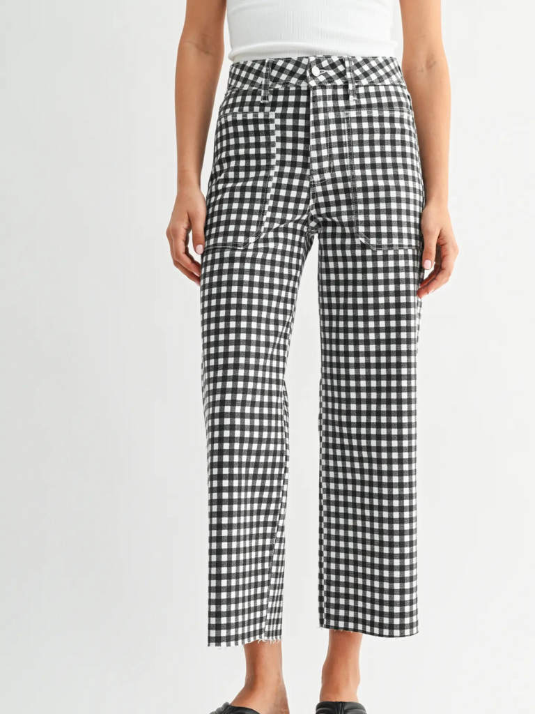black gingham wide leg pants