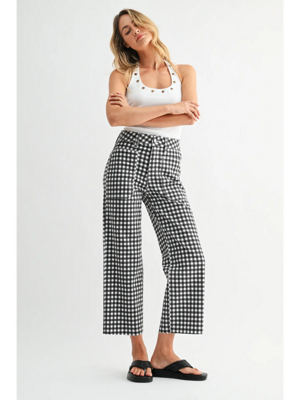 black gingham wide leg pants