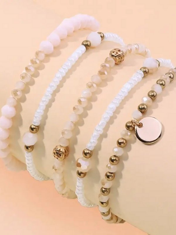 light pink multi beaded chain disc charm bracelet