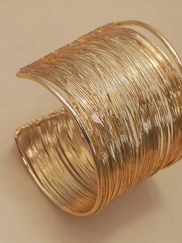 gold multi layer wire string cuff bangle bracelet
