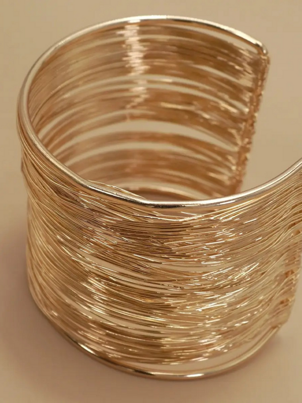 gold multi layer wire string cuff bangle bracelet