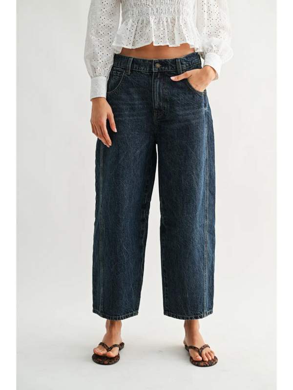 dark wash wide leg denim jeans