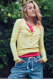 butter yellow ribbed henley long sleeve top
