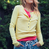 butter yellow ribbed henley long sleeve top