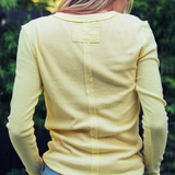 butter yellow ribbed henley long sleeve top