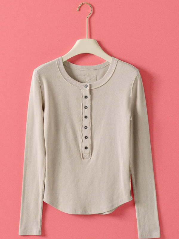 ash ribbed henley long sleeve top