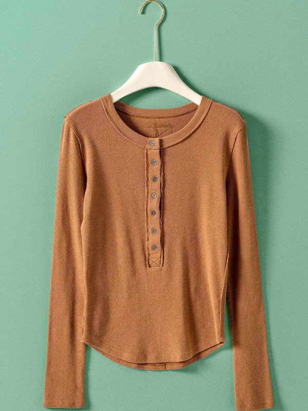 grain ribbed henley long sleeve top