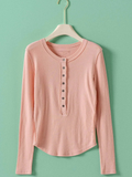 pink ribbed henley long sleeve top