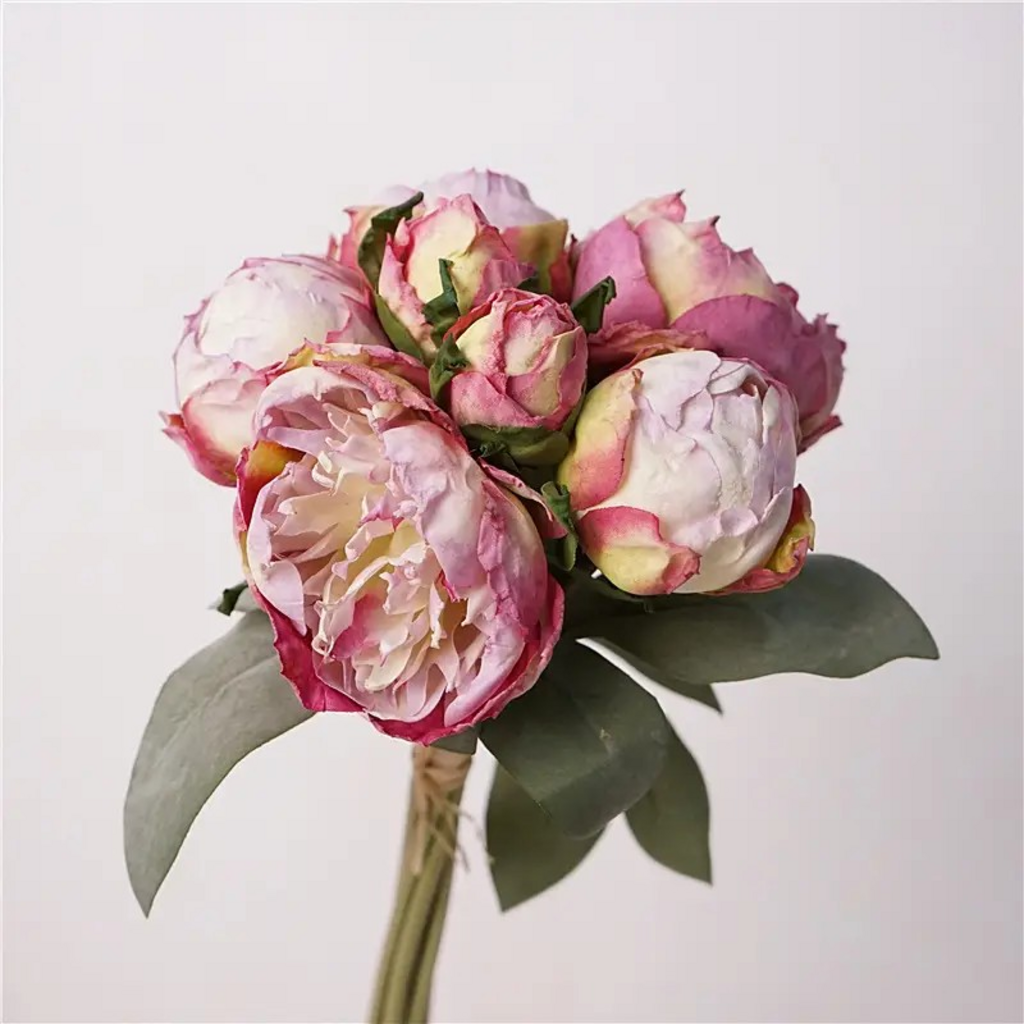 12" silk peony floral bouquet in purple