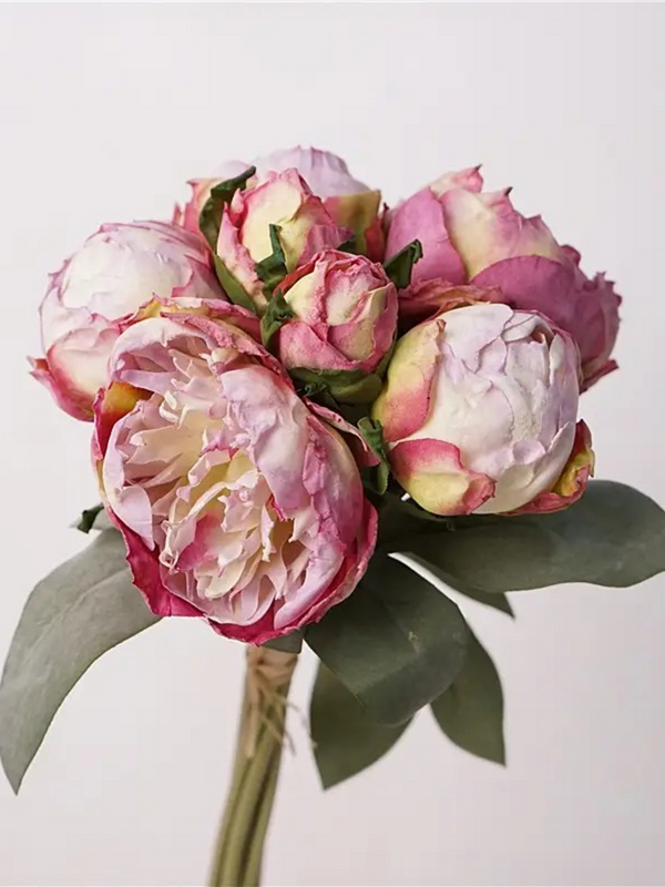 12" silk peony floral bouquet in purple