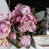 12" silk peony floral bouquet in purple