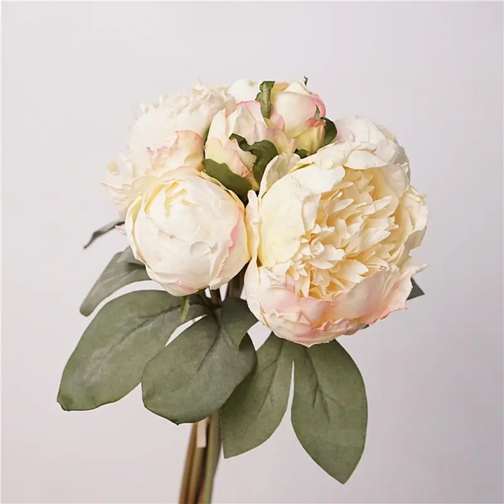 12" silk peony floral bouquet in white