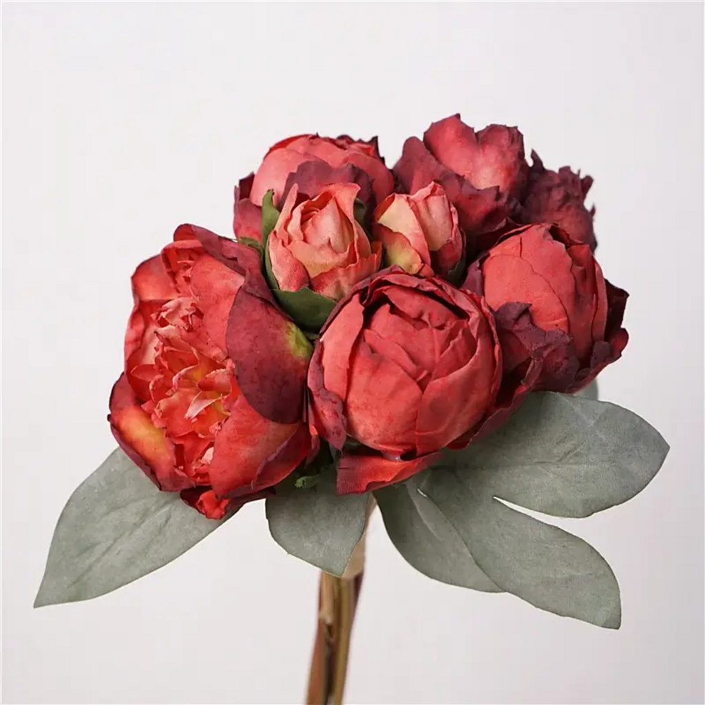 12" silk peony floral bouquet in red