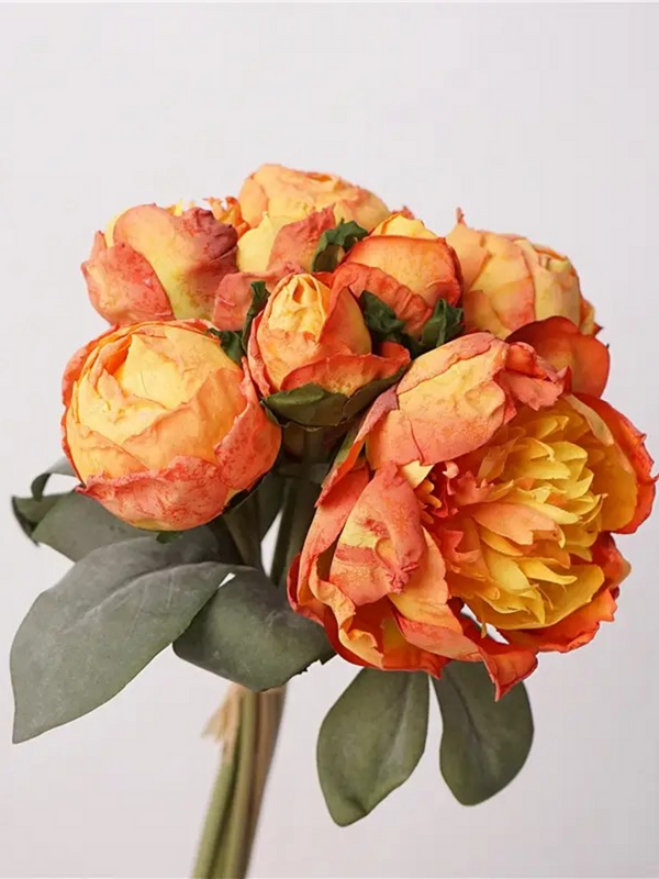 12" silk peony floral bouquet in orange