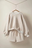 khaki gingham fuzzy knit lounge set