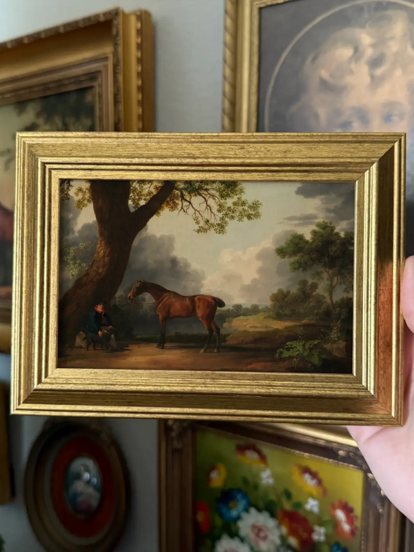 vintage style landscape and horse art print in a frame