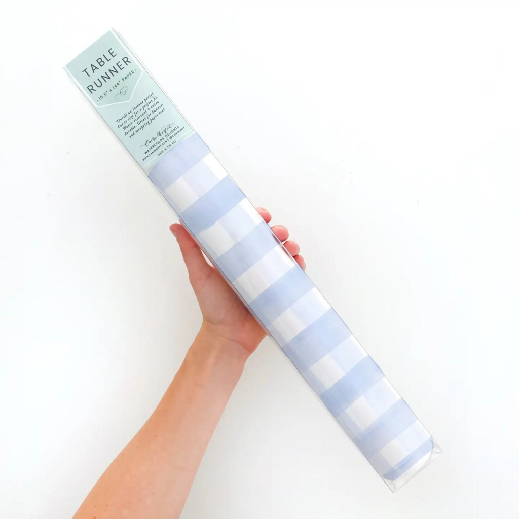 blue gingham paper table runner (16x96)