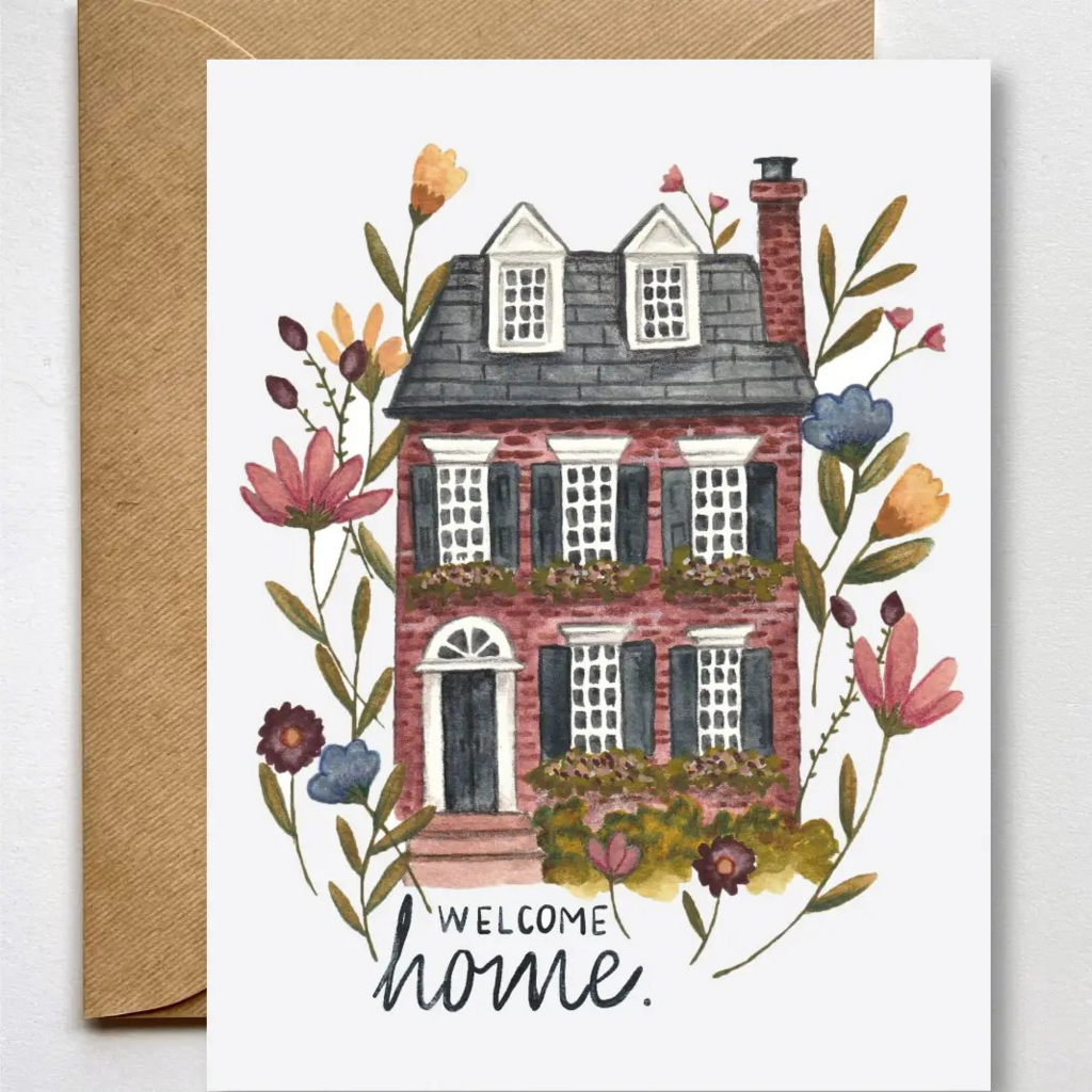 painted floral and brick housewarming greeting card
