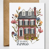 painted floral and brick housewarming greeting card