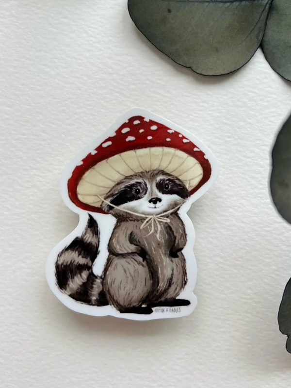 raccoon mushroom cap decal sticker