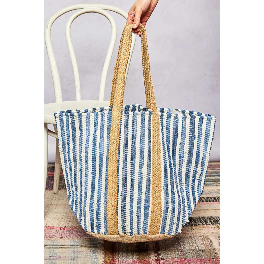 ivory and denim tote bag