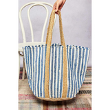 ivory and denim tote bag