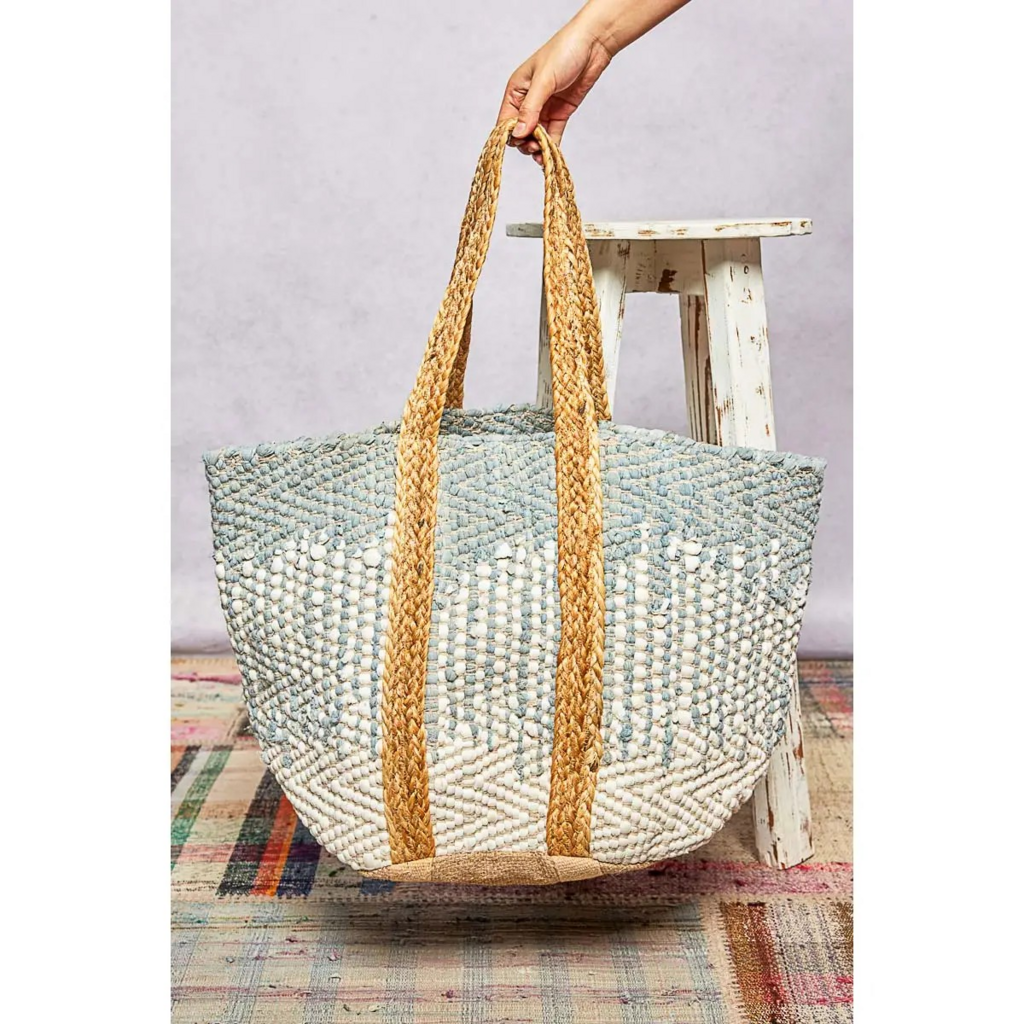 ivory and sky tote bag