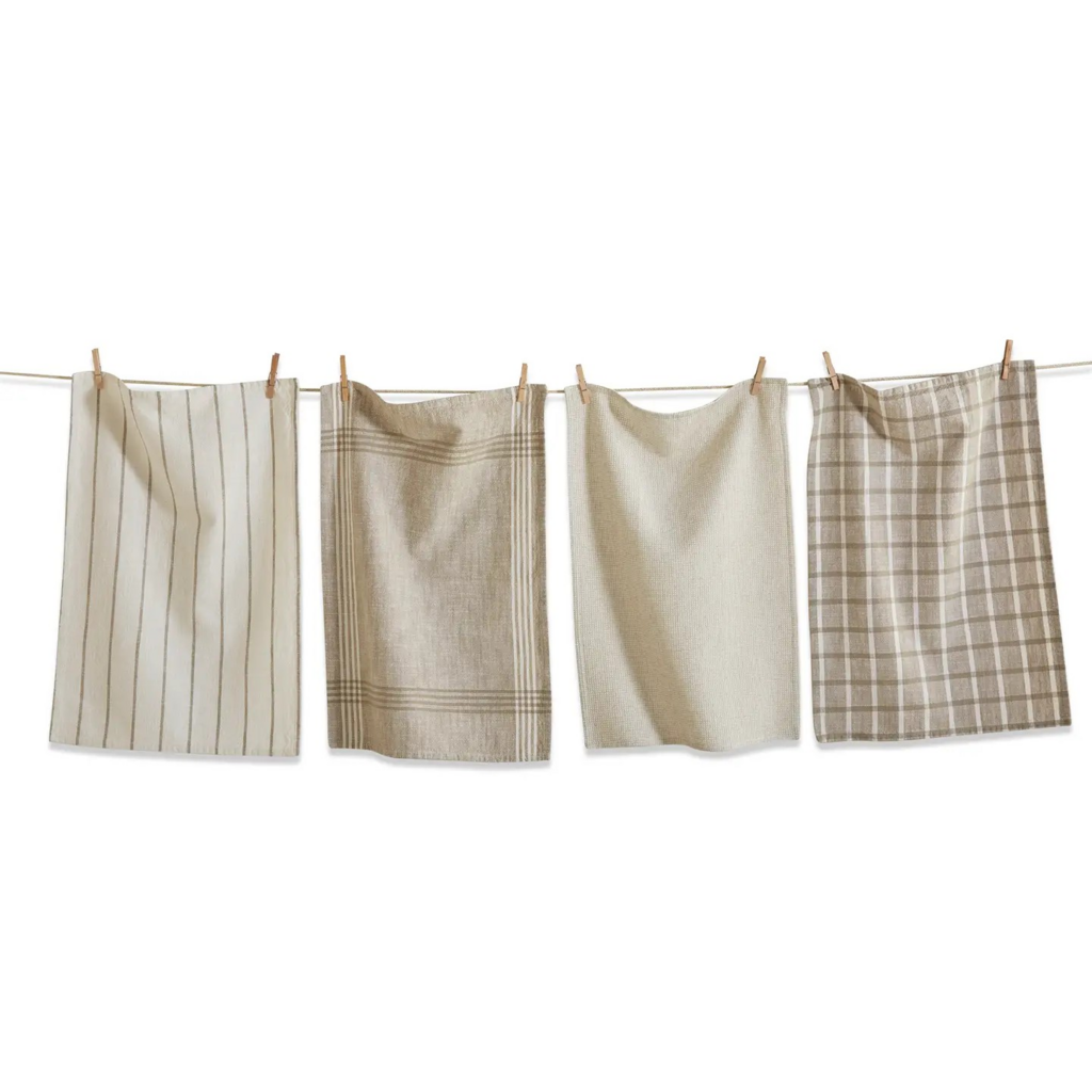 set of 4 multi white woven dishtowel set