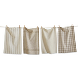 set of 4 multi white woven dishtowel set
