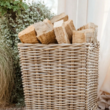 rattan square storage basket on wheels 19" high